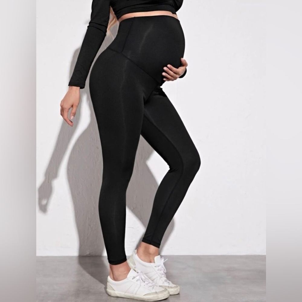 Maternity Solid Wide Waistband Leggings